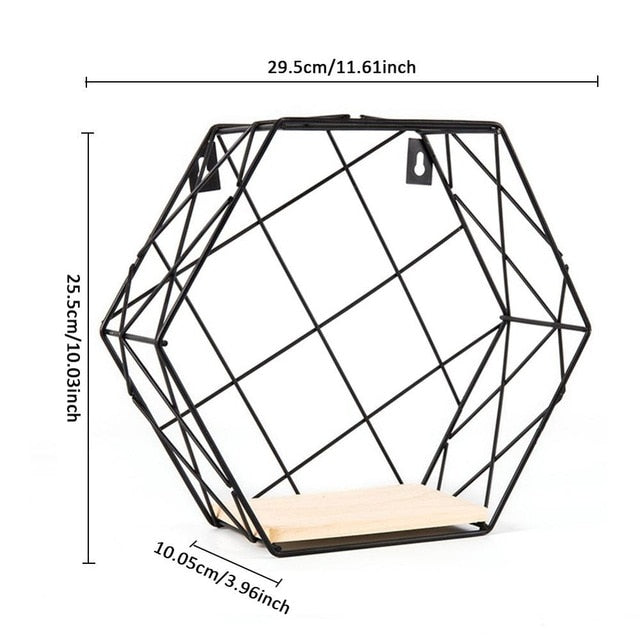 Iron Hexagonal Grid Wall Shelf Combination Wall Hanging Geometric Figure For Wall Decoration