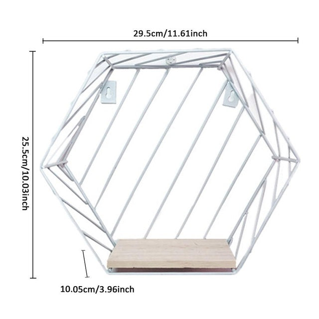 Iron Hexagonal Grid Wall Shelf Combination Wall Hanging Geometric Figure For Wall Decoration