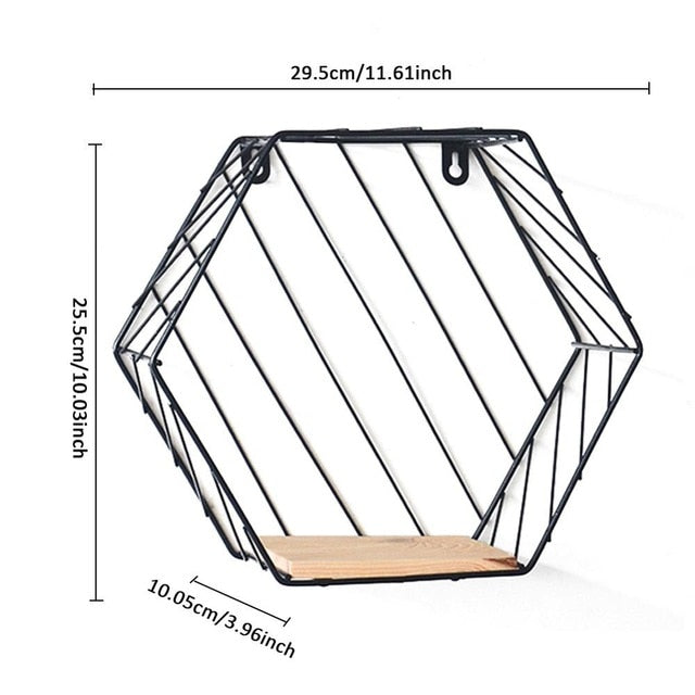 Iron Hexagonal Grid Wall Shelf Combination Wall Hanging Geometric Figure For Wall Decoration