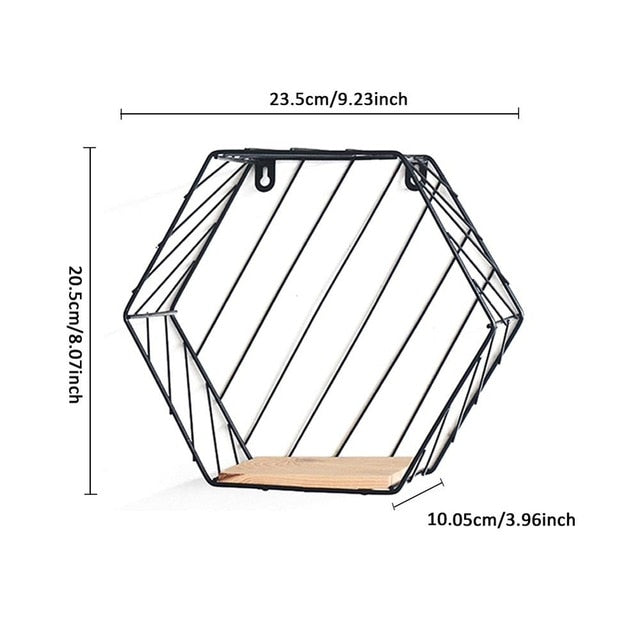 Iron Hexagonal Grid Wall Shelf Combination Wall Hanging Geometric Figure For Wall Decoration