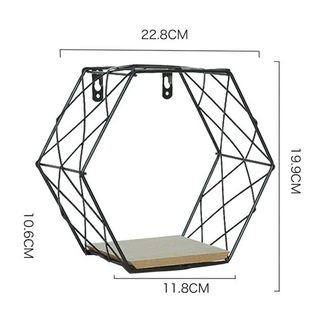 Iron Hexagonal Grid Wall Shelf Combination Wall Hanging Geometric Figure For Wall Decoration