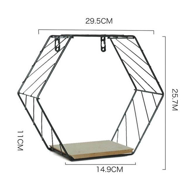 Iron Hexagonal Grid Wall Shelf Combination Wall Hanging Geometric Figure For Wall Decoration