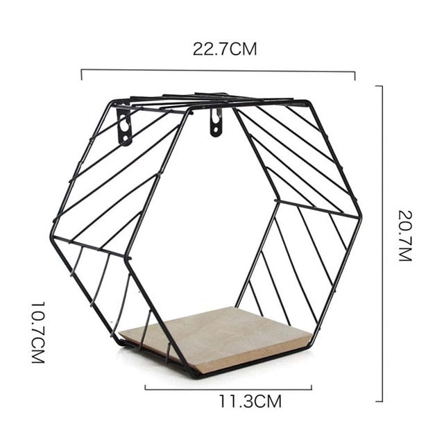 Iron Hexagonal Grid Wall Shelf Combination Wall Hanging Geometric Figure For Wall Decoration
