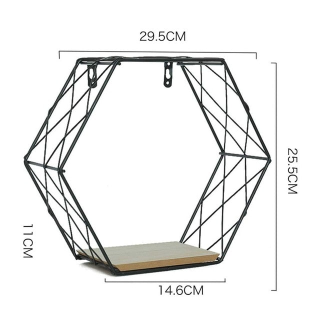 Iron Hexagonal Grid Wall Shelf Combination Wall Hanging Geometric Figure For Wall Decoration