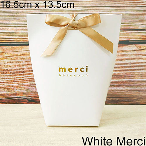 5pcs Upscale Black White Bronzing "Merci" Candy Bag