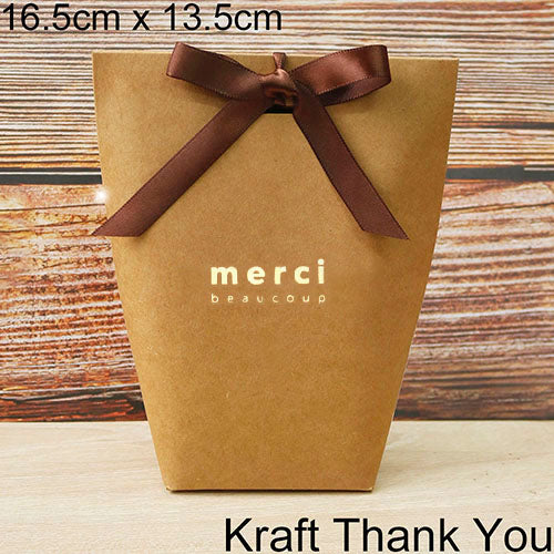 5pcs Upscale Black White Bronzing "Merci" Candy Bag