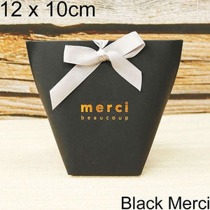 5pcs Upscale Black White Bronzing "Merci" Candy Bag