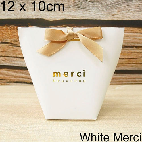 5pcs Upscale Black White Bronzing "Merci" Candy Bag