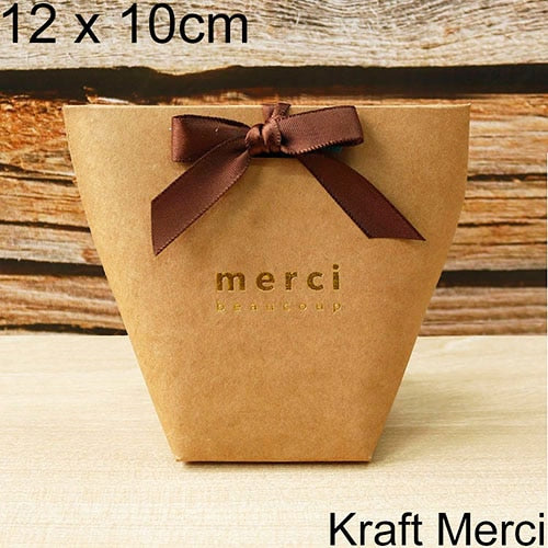 5pcs Upscale Black White Bronzing "Merci" Candy Bag