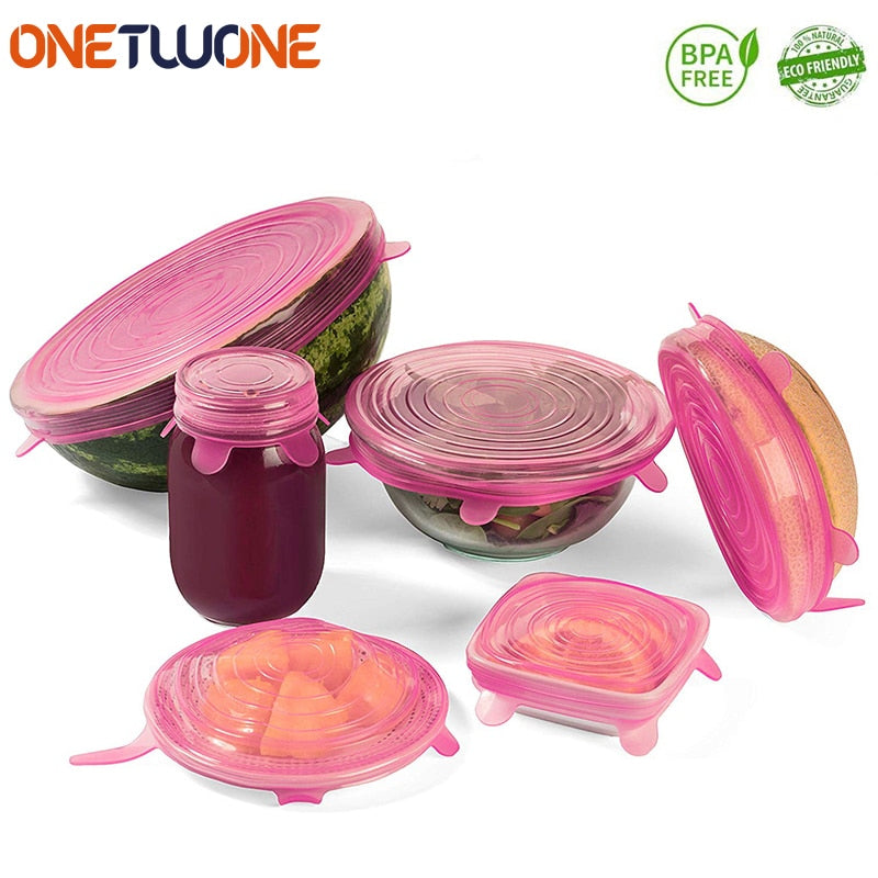 6 Pcs Silicone Stretch Lids Reusable Airtight Food